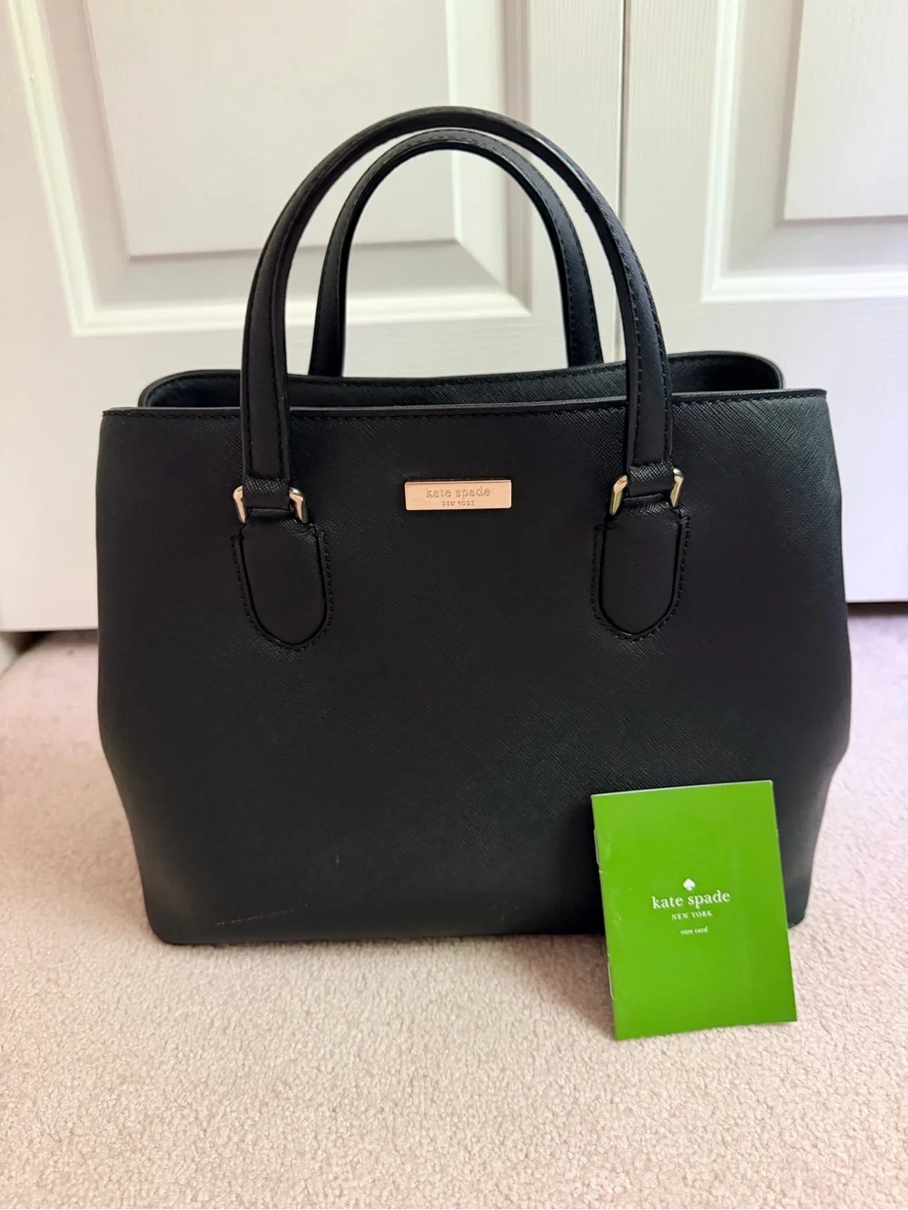 kate spade Black Saffiano Satchel with Gold-Tone Plaque